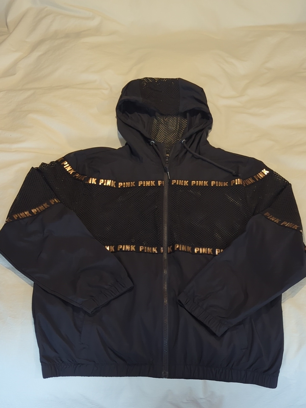 PINK XS Black Fishnet Windbreaker
